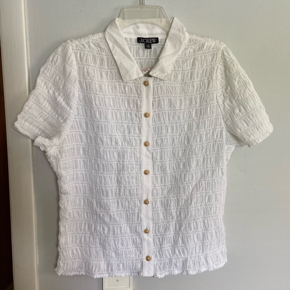 J. Crew NWT Short Sleeve Button Front Smocked Top Off White Size XL - Picture 2 of 11